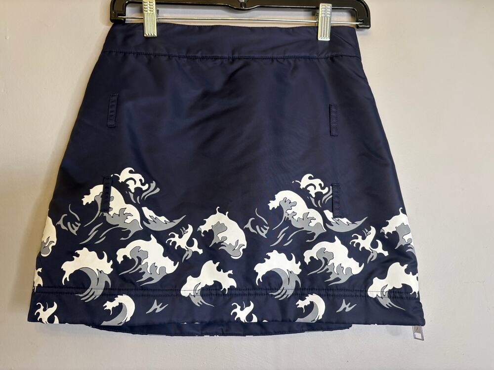 Farren Jean Andrea Navy Blue Wave Dragon Print A-Line Mini Skirt Womens Size S